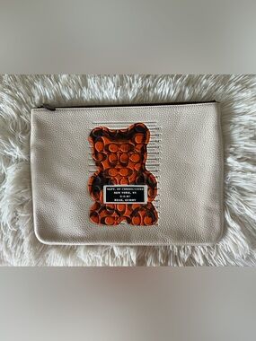Coach Cream Leather Pouch with Orange Gummy Bear Patch